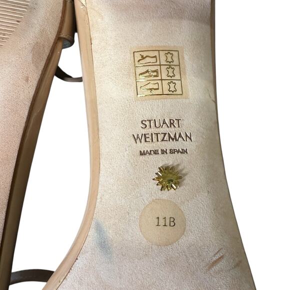 Stuart Weitzman Size 11B Ankle Strap Block Heel Sandal Nude Pink Patent Leather - Picture 7 of 12